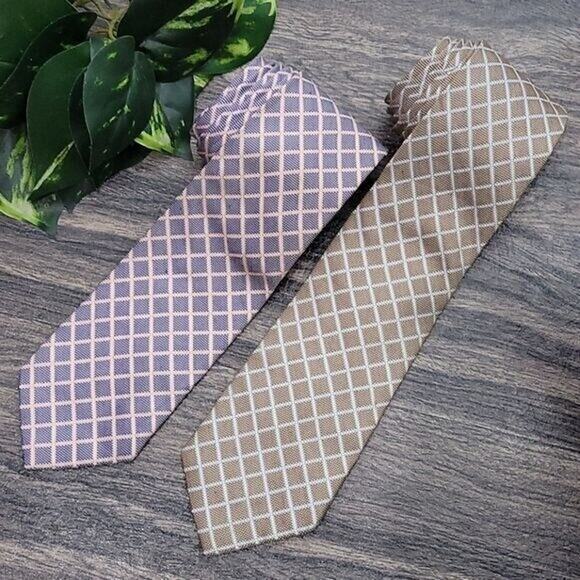 Hickey Freeman Men's 100% Silk Checked Classic Necktie Bundle - Picture 1 of 6
